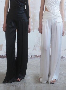 EliAtelier 经典低腰垂感飘逸口袋设计薄款醋酸阔腿裤拖地裤