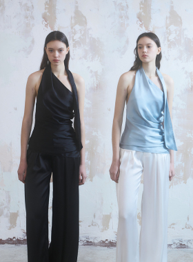 EliAtelier “时髦知识分子”挂脖不规则系扣醋酸背心吊带上衣