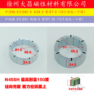 拼圆磁环磁瓦96.5/65.5*24.5钕铁硼吸铁石磁力耦合器磁力泵强力磁