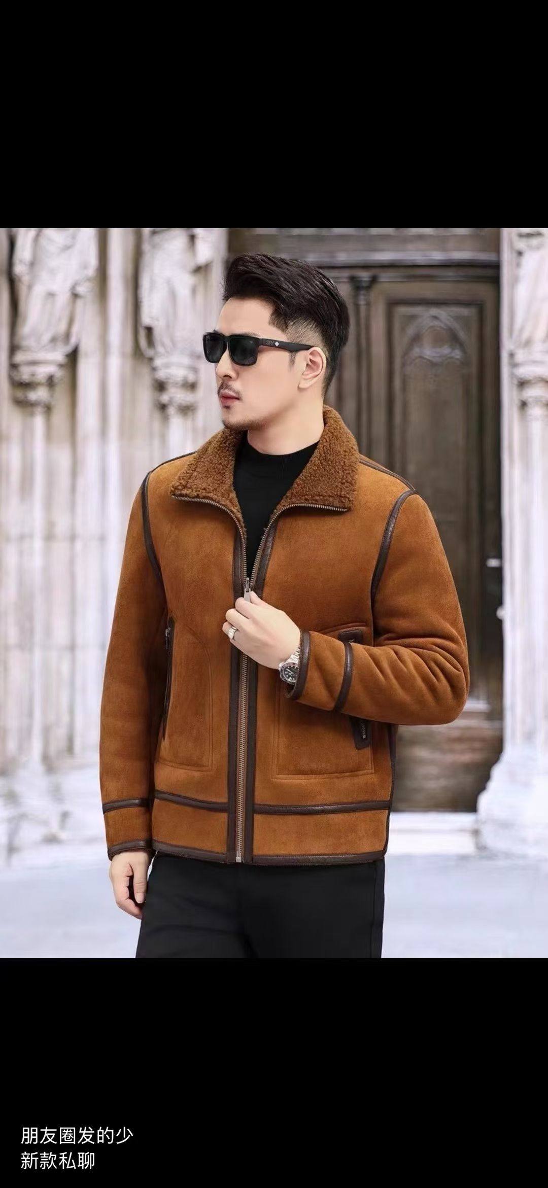 皮毛一体外套男士秋冬季宽松翻领皮衣夹克复古加厚保暖羊羔绒棉服