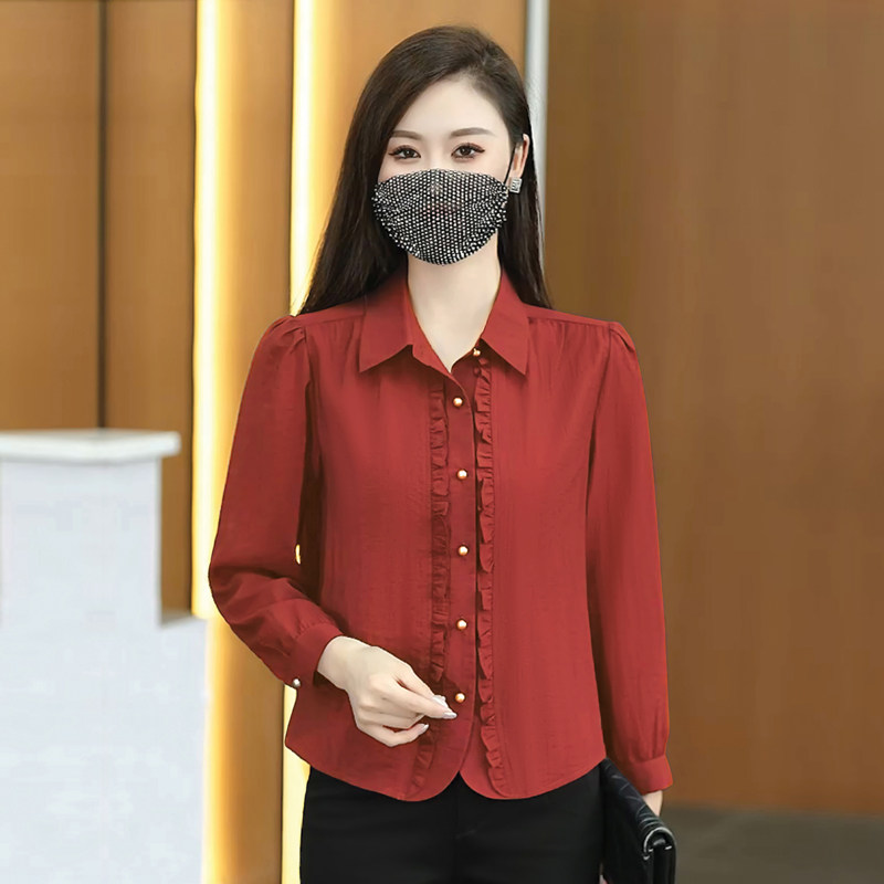 长袖衬衫女2026新款时尚设计感木耳边春装上衣今年流行的百搭衬衣