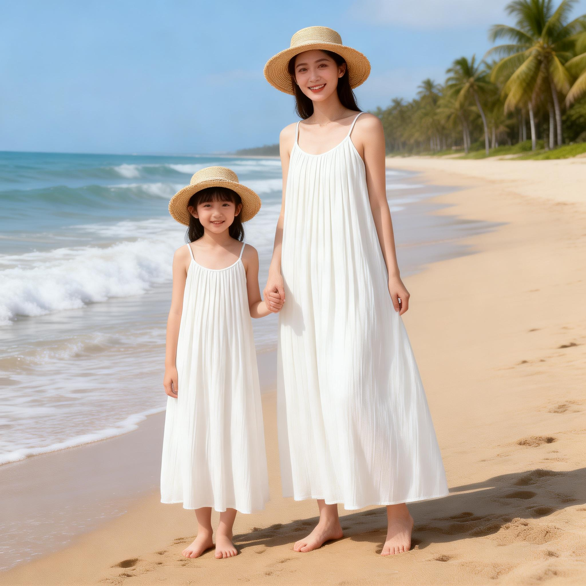 海边度假亲子装母女款2026新款连衣裙夏季出游中长款女孩沙滩裙子