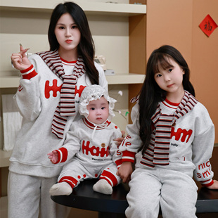海军风亲子装一家三口小月龄周岁卫衣2025秋冬新款母女母子套装潮