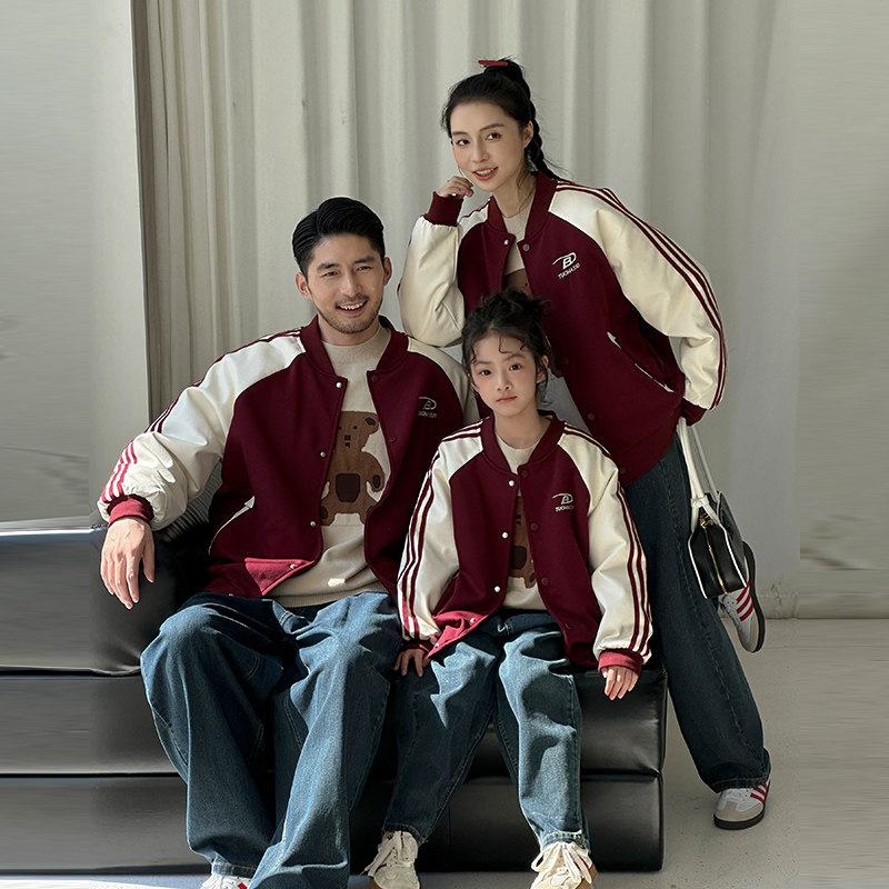 炸街亲子装秋冬装外套2025新款一家三口加厚夹棉棒球服母女装棉服