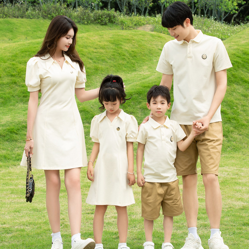 亲子装一家四口2026新款夏天母女装Polo衫连衣裙裙子母子三口套装