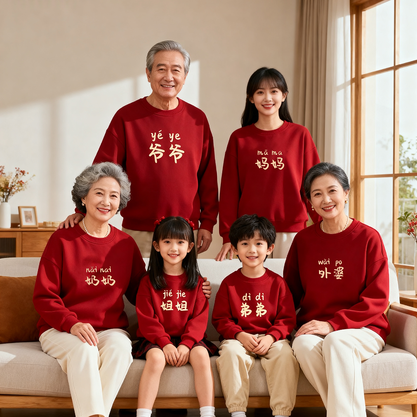 红色全家福拍照服亲子装加绒卫衣2025新款大码爷爷奶奶全家装上衣,童装/婴儿装/亲子装,亲子装/亲子时装,淘宝优惠券,粉丝福利购,淘宝优惠卷