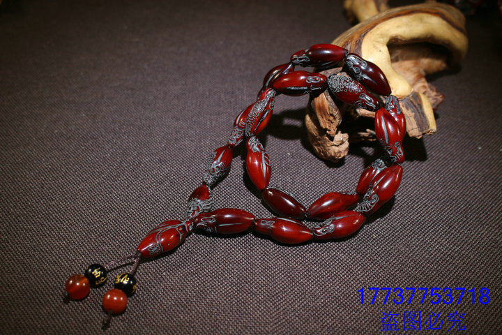 西藏牦牛角手串天然牛角手链牛角雕刻十八罗汉手串佛珠手持手把件