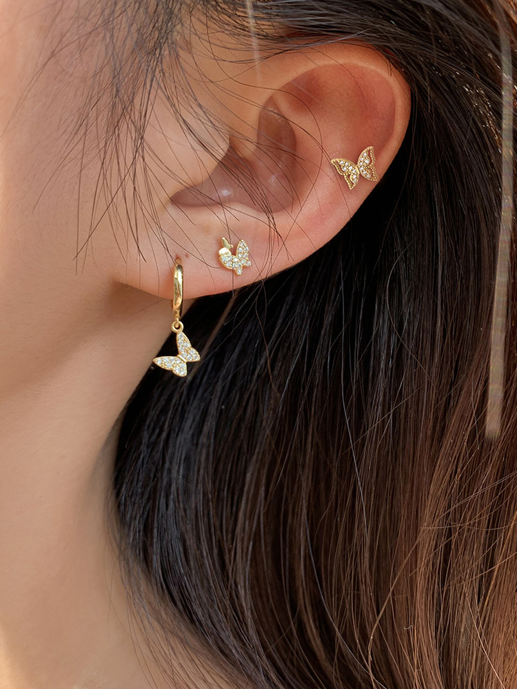 For the evening gentle and smart small butterfly stud earrings women's sterling silver exquisite French super fairy forest department net red earrings student tide