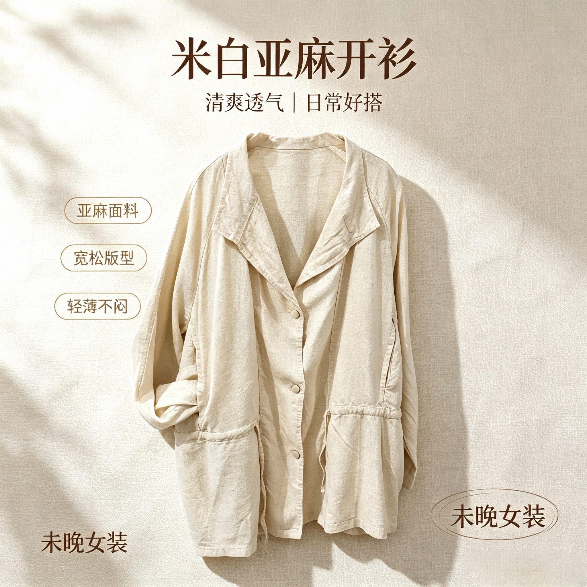 【未晚】设计师款亚麻开衫短款风衣外套宽松慵懒感