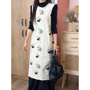 丝麻混纺加绒毛边背心裙无袖连衣裙日常可穿小个子    长120胸106