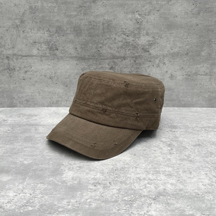 高版重工人纹棉破洞平顶帽姆爷同款工装风棒球帽全棉男女货车