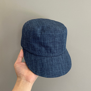 日系UV麻布平顶马术帽女春夏季纯色英伦风骑士帽薄款透气鸭舌帽子