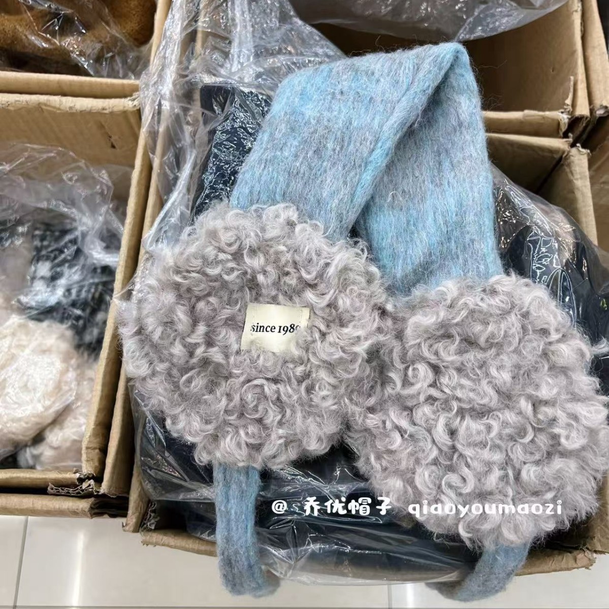 2025韩国ins羊羔绒保暖耳罩女时尚 格纹厚实防风绑带耳包百搭耳暖