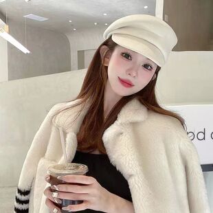 澳洲羊毛贝雷帽 fever同款秋冬季黑色百搭骑士帽女士报童帽女