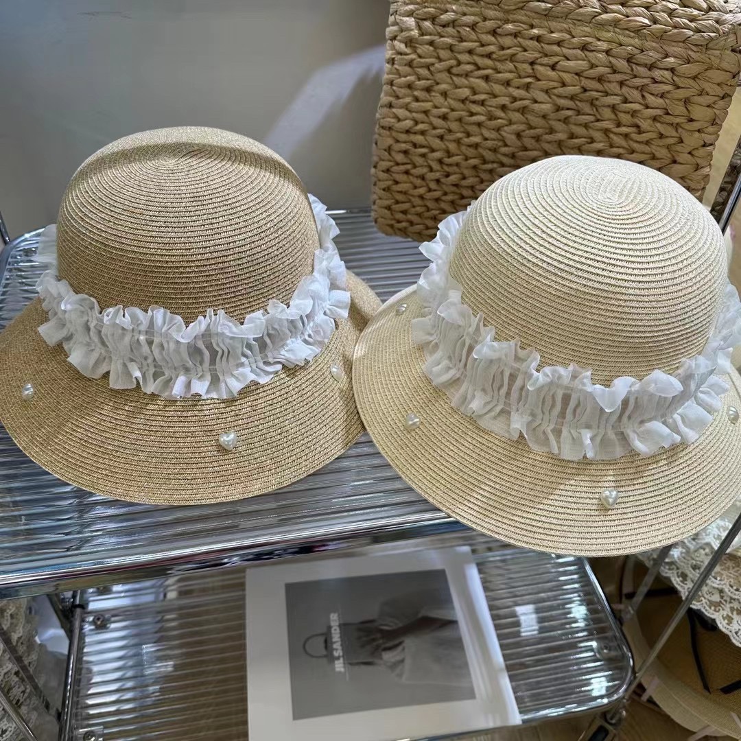 芭蕾粉甜美可爱渔夫帽夏季2024新款大檐遮阳帽出游可折叠气质盆帽