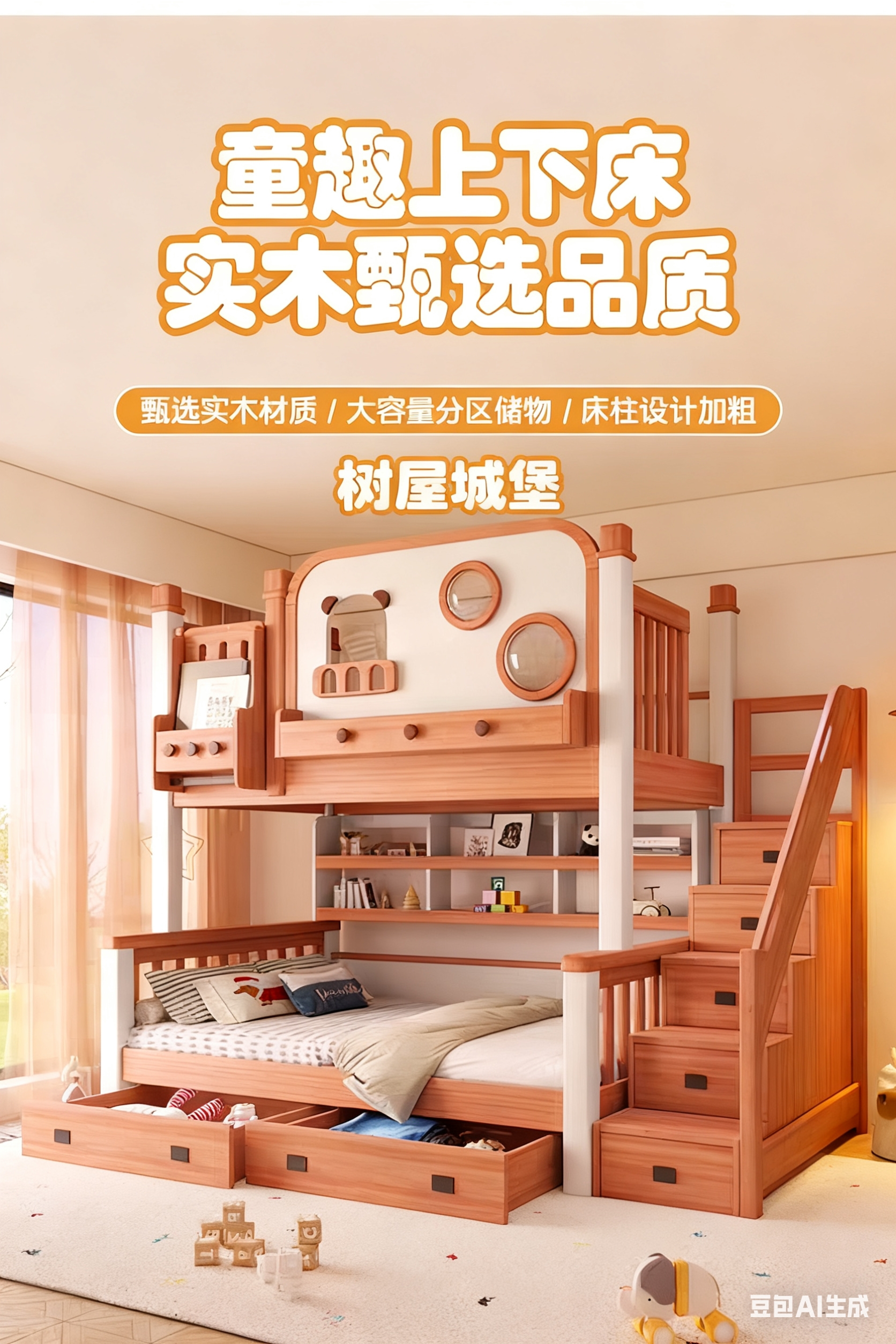 简约胡桃木高低床儿童床上下床全实木加粗加厚上下铺双层床子母床