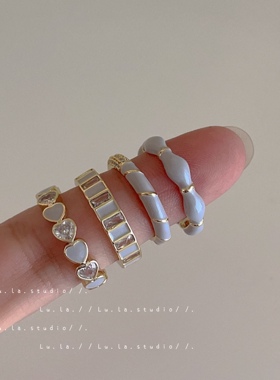 Lula.studio | 滴油锆石爱心金属开口戒指套装女复古简约戒指