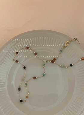 Lula.studio | 法式彩色琉璃项链小众锁骨链极细颈链轻奢简约项链