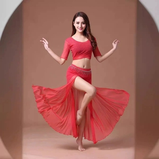 新款夏季肚皮舞练功服套装大码东方舞蹈表演演出服装网纱飘逸裙子