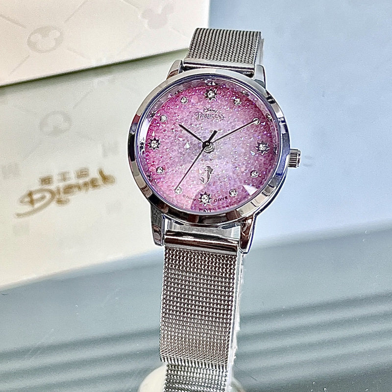 Disney新款时尚女生手表迪士尼美人鱼轻奢腕表女士气质璀璨石英表