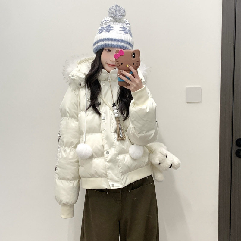 冬季学院风连帽棉服新款宽松加厚保暖可爱小个子面包棉衣外套