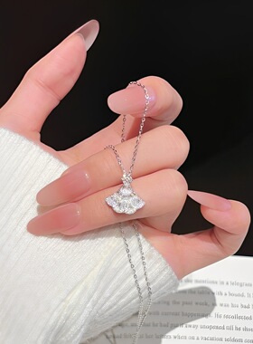 银贝S295纯银项链女莫桑钻满钻小裙子轻奢百搭时尚仙女风小众礼物