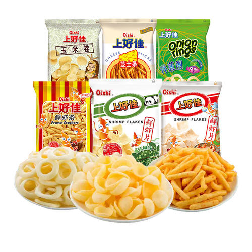新口味！上好佳鲜虾片青花椒味80g洋葱圈玉米卷芝士条休闲食品