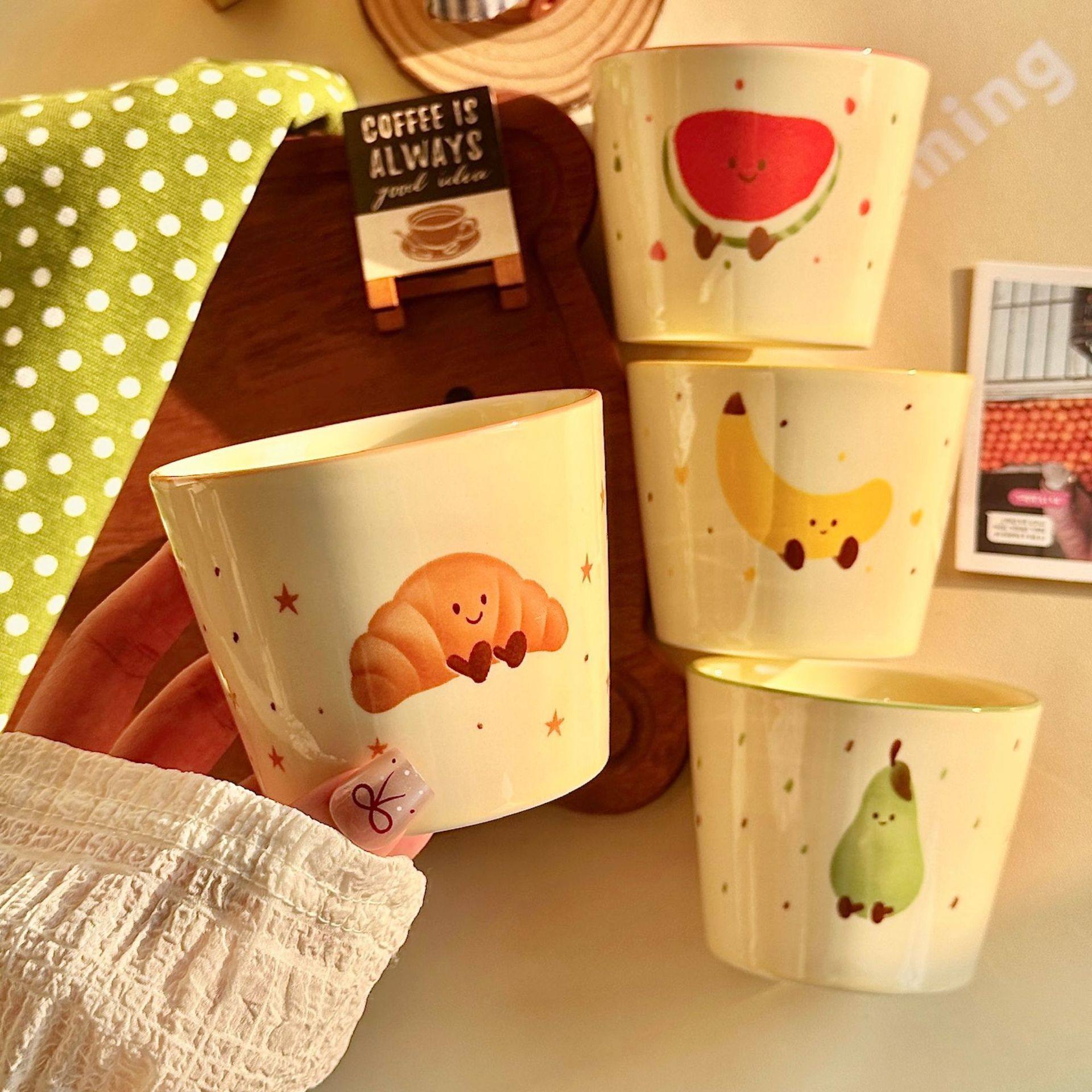 可爱水果可颂陶瓷杯家用新款高颜值咖啡杯牛奶杯早餐杯马克杯,餐饮具,咖啡杯,淘宝优惠券,粉丝福利购,淘宝优惠卷