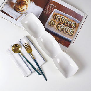 强化陶瓷三格盘分隔盘小食盘分餐盘酒店餐具小吃点心盘西餐盘创意