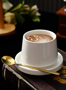 Home简约陶瓷咖啡杯碟套装 拿铁杯浓缩黑咖啡杯纯白欧式咖啡杯