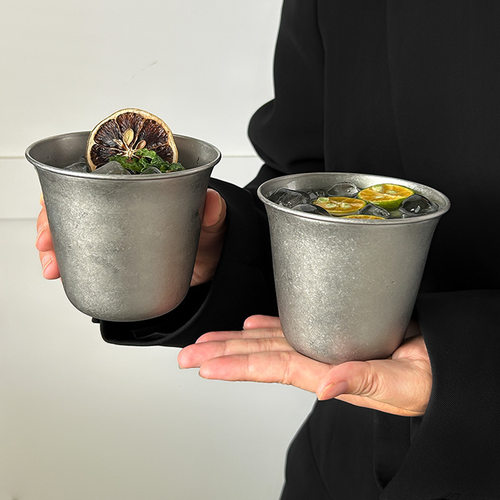 复古美式磨砂食品级不锈钢咖啡杯水杯冷饮杯加厚宽口杯工业风杯子