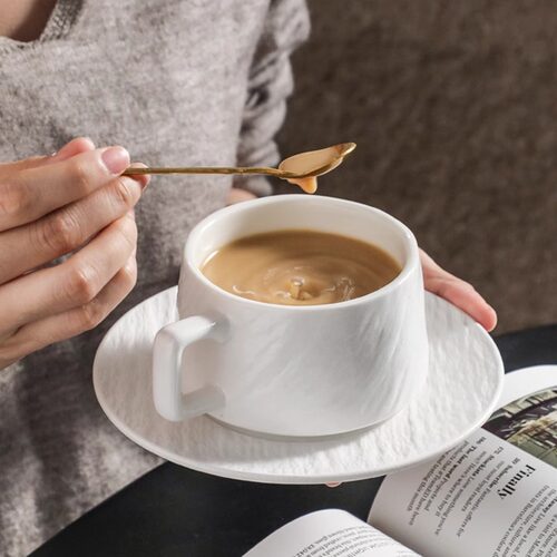磨砂石纹咖啡杯高级感简约陶瓷杯精致拿铁拉花杯用早餐杯下午茶杯