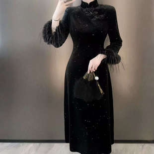 TZ8011--【东方美学】重磅！改良版旗袍秋冬装穿搭高级感显瘦显