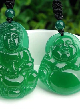 纯天然玉坠玉佛好看挂件坠玉石弥勒佛佛吊玉髓天然绿色玉观音