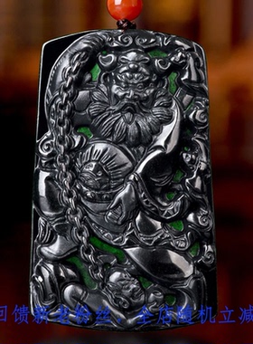 天然墨翠高端货A项链大气牌子翡翠钟馗坠子缅甸吊坠翡翠挂件