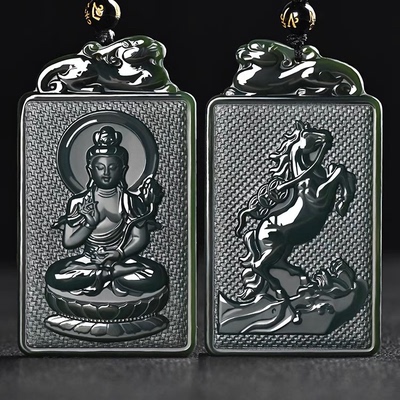 同款双面男手工青玉男女八大十二生肖守护神大气和田玉玉坠雕刻牌