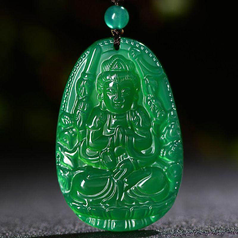 天然绿色十二生肖本命佛吊坠男女守护神菩萨绿观音本命年项链挂件