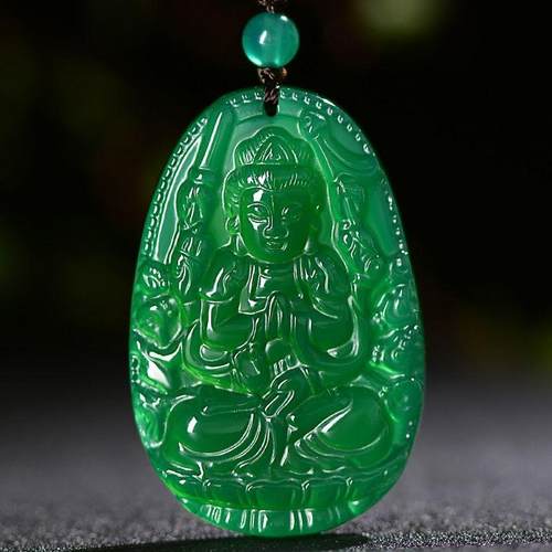 天然绿色十二生肖本命佛吊坠男女守护神菩萨绿观音本命年项链挂件