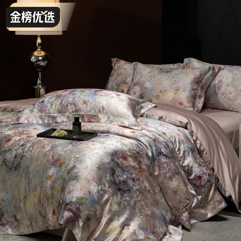 2025新款桑真丝提花纯棉磨毛四件套高端复古印花系列被套床上用品