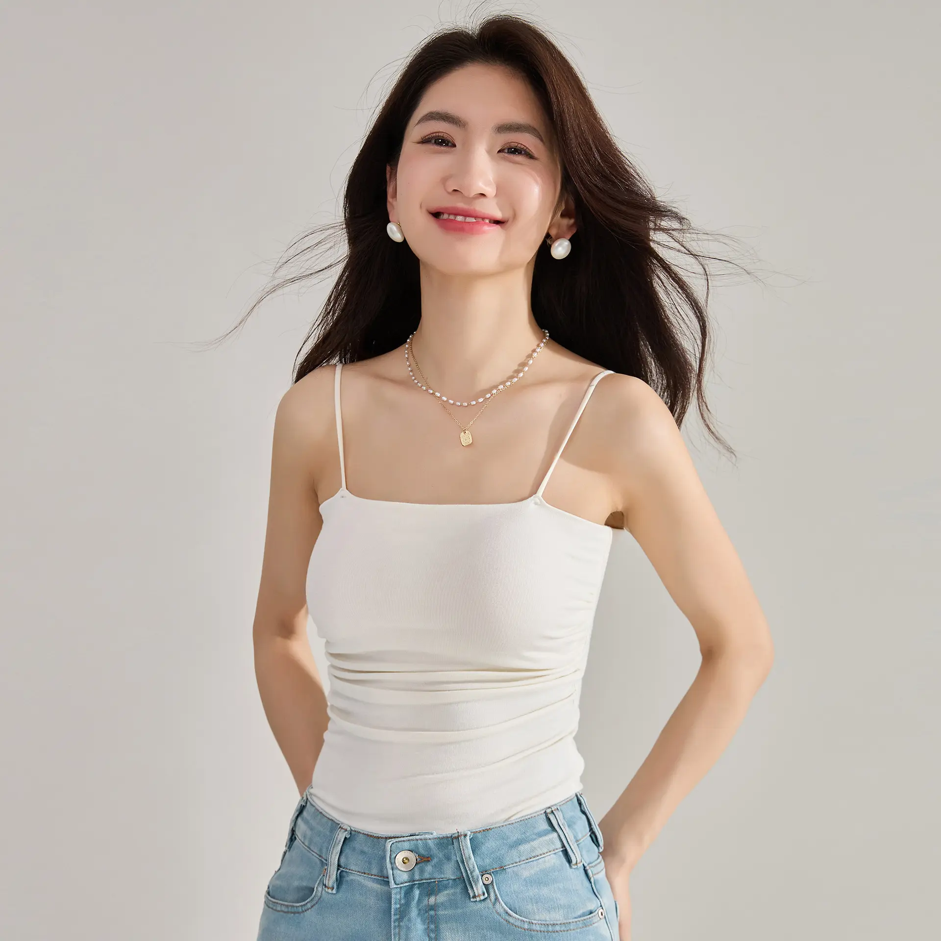 25夏季一字领带胸垫吊带背心内搭细肩带遮副乳美背抹胸上衣15670