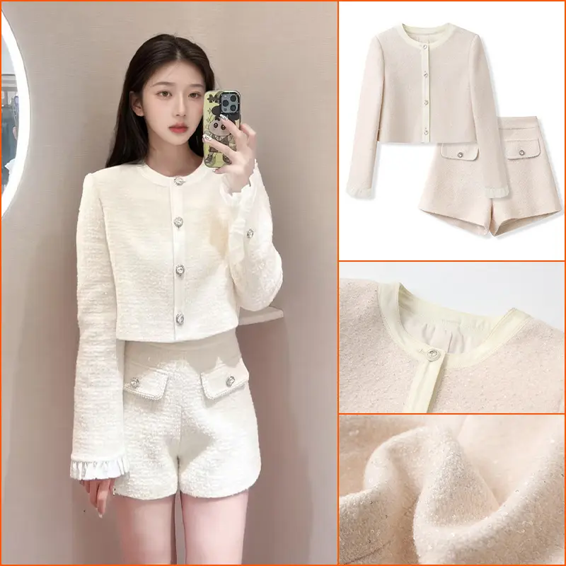 时尚套装女2025早春新款小香风辣妹纯欲短款外套短裤两件套 M8082,女装/女士精品,时尚套装,淘宝优惠券,粉丝福利购,淘宝优惠卷