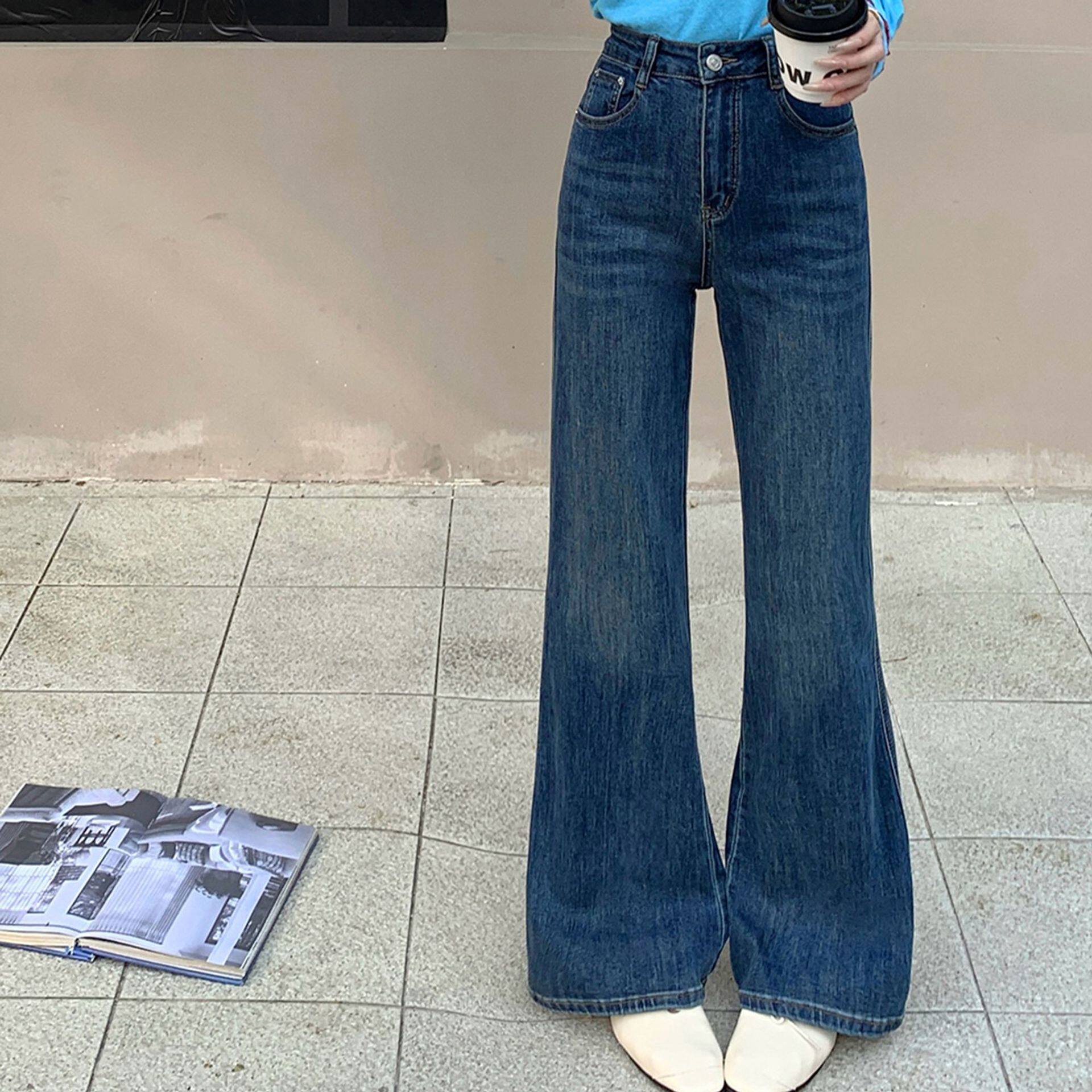 26春夏新款复古兰色不贴腿显瘦百搭微喇叭裤弹力牛仔长裤女22796