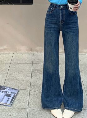 26春夏新款复古兰色不贴腿显瘦百搭微喇叭裤弹力牛仔长裤女22796