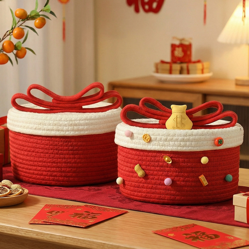 新年礼品春节收纳筐抱抱桶年货礼盒桌面杂物零食糖果筐马年伴手礼