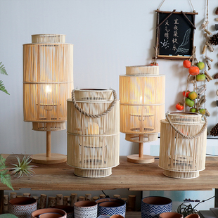 新中式藤编风灯落地灯笼床头台灯装饰摆件民宿样板间酒店陈列橱窗