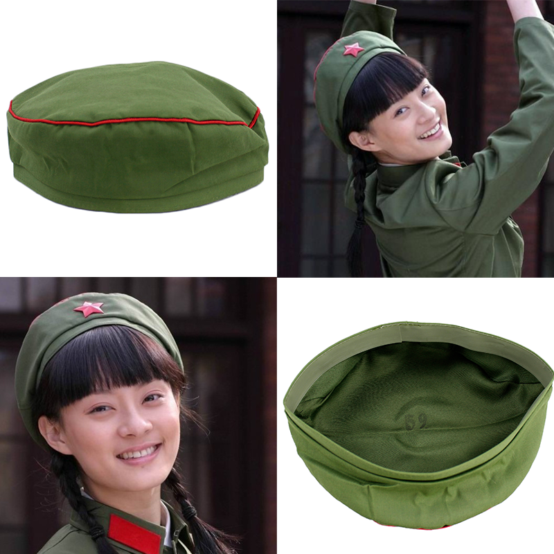复古怀旧收藏女兵帽军绿色同款劳保绿无沿软边解放平顶帽男女同款