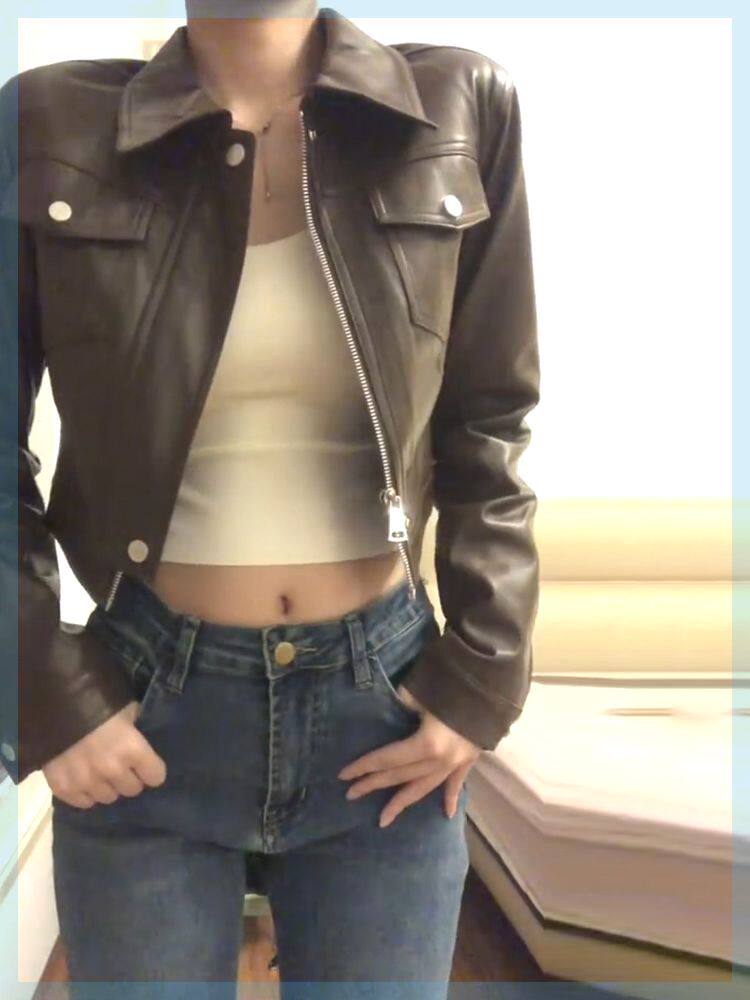 美式复古高级感pu皮衣2023新款外套小个子女短款机车皮夹克上衣秋