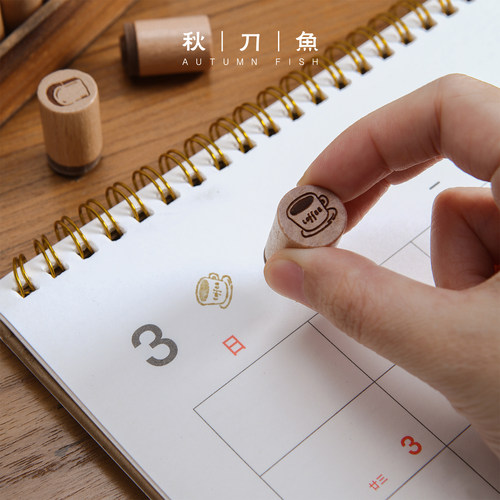 小小面包图案木制手帐diy印章