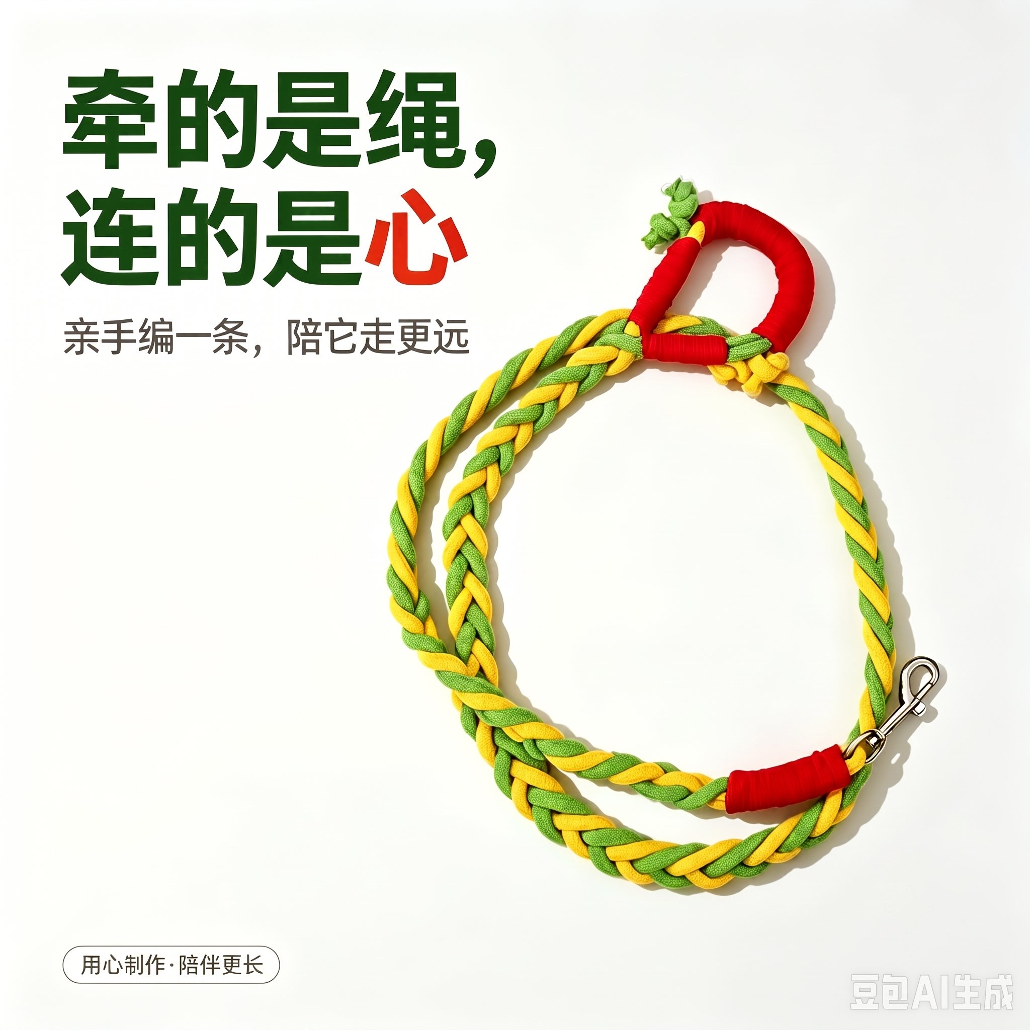 手工编织狗牵引绳彩色宠物绳结防挣脱安全牵引带耗材视频制作教程