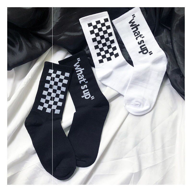 潮牌what's up原宿黑白ins棋盘格子中筒棉滑板袜子 男女长袜|msdalam kategori Pakaian Dalam/seluar dalam lelaki/tracksuit, Sock/bottoming stoking/stoking/kaki sarung kaki - dari Buy2taobao.com untuk memberikan perkhidmatan ejen Taobao profesional membeli